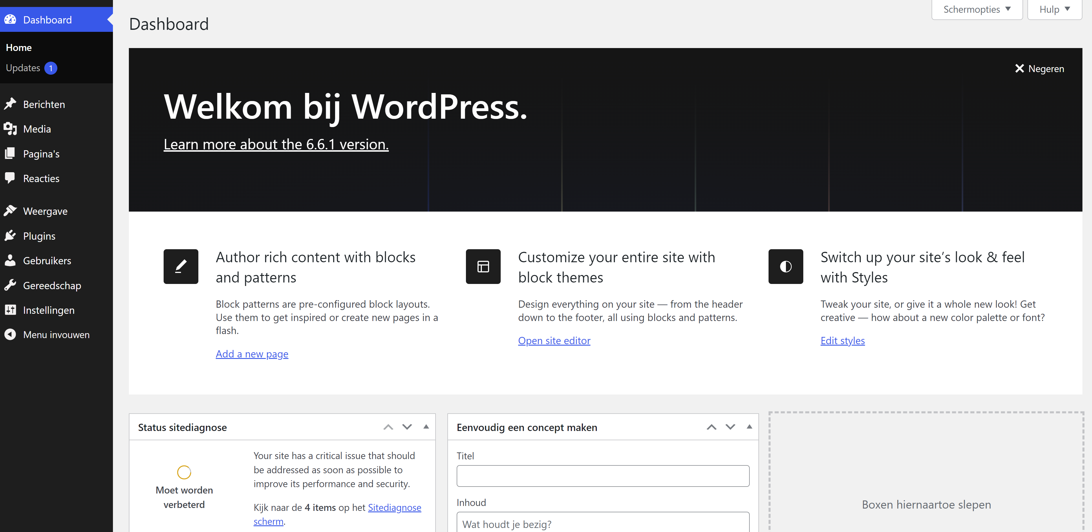 wordpress dashboard: beheer je website in het linkermenu